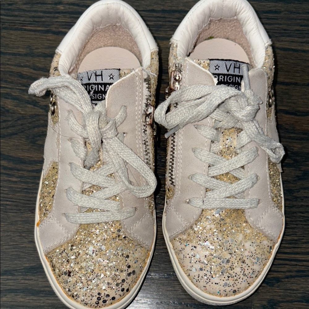 Kids Glitter Sneakers - Gold and Cream